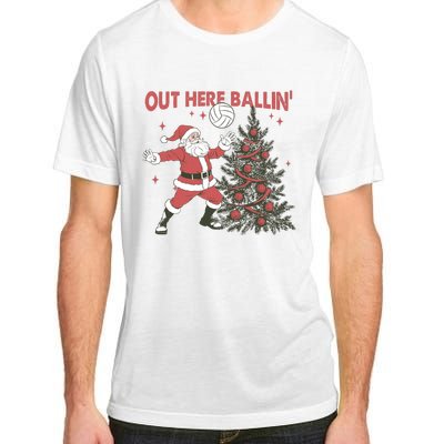 Out Here Balling Santa Playing Volleyball Christmas Tree Adult ChromaSoft Performance T-Shirt