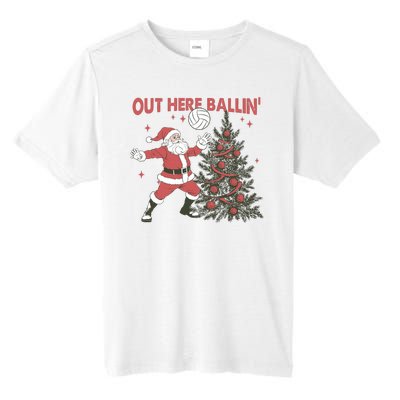 Out Here Balling Santa Playing Volleyball Christmas Tree Tall Fusion ChromaSoft Performance T-Shirt