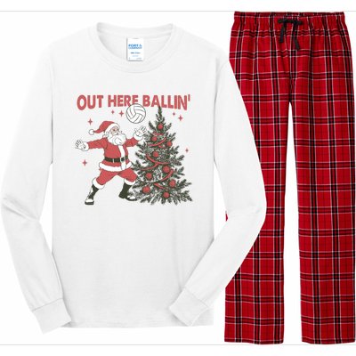 Out Here Balling Santa Playing Volleyball Christmas Tree Long Sleeve Pajama Set