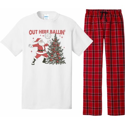 Out Here Balling Santa Playing Volleyball Christmas Tree Pajama Set