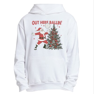 Out Here Balling Santa Playing Volleyball Christmas Tree Urban Pullover Hoodie