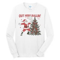 Out Here Balling Santa Playing Volleyball Christmas Tree Tall Long Sleeve T-Shirt