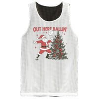 Out Here Balling Santa Playing Volleyball Christmas Tree Mesh Reversible Basketball Jersey Tank