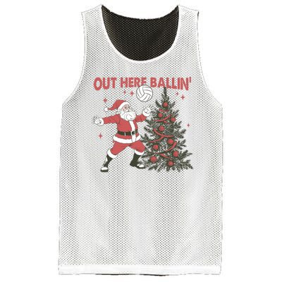 Out Here Balling Santa Playing Volleyball Christmas Tree Mesh Reversible Basketball Jersey Tank