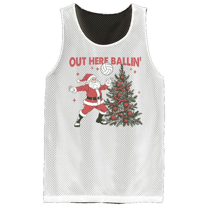 Out Here Balling Santa Playing Volleyball Christmas Tree Mesh Reversible Basketball Jersey Tank