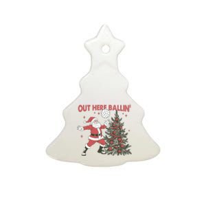 Out Here Balling Santa Playing Volleyball Christmas Tree Ceramic Tree Ornament