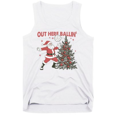 Out Here Balling Santa Playing Volleyball Christmas Tree Tank Top