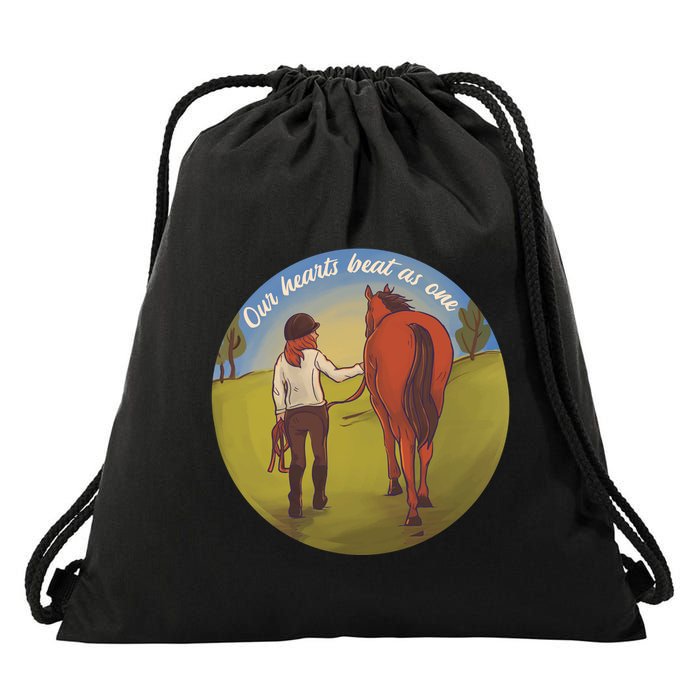 Our Heats Beat As One Horse Lover Drawstring Bag