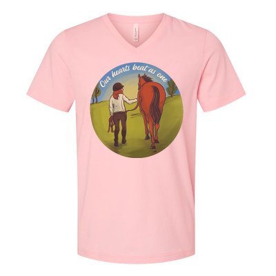 Our Heats Beat As One Horse Lover V-Neck T-Shirt