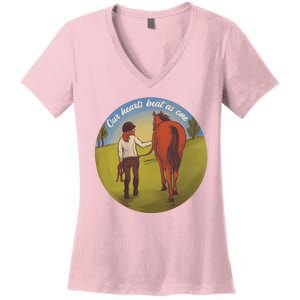 Our Heats Beat As One Horse Lover Women's V-Neck T-Shirt