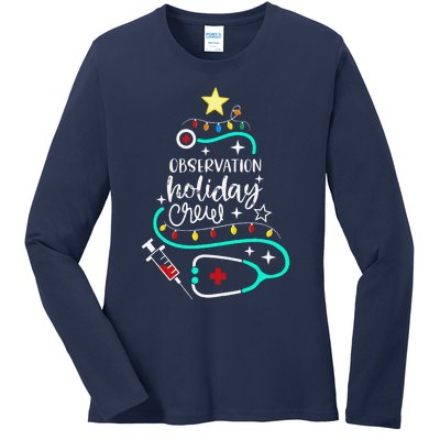 Observation Holiday Crew Xmas Patient Monitoring Nurse Tech Ladies Long Sleeve Shirt