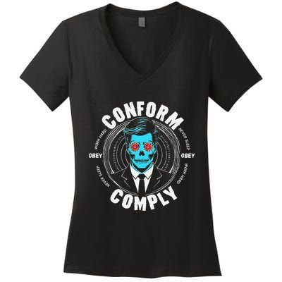 Obey Hoodie Comply Conform Whatch Tv Women's V-Neck T-Shirt