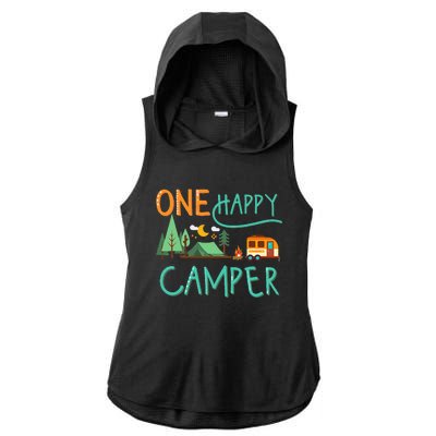 One Happy Camper First Birthday Camping Matching Ladies PosiCharge Tri-Blend Wicking Draft Hoodie Tank