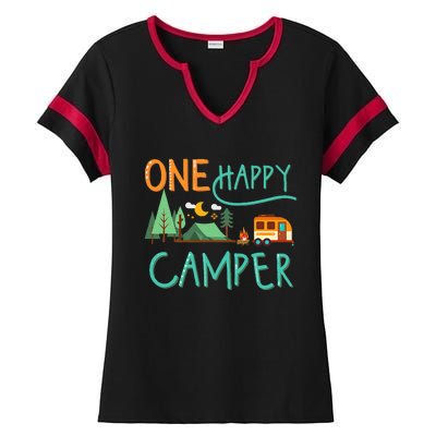 One Happy Camper First Birthday Camping Matching Ladies Halftime Notch Neck Tee