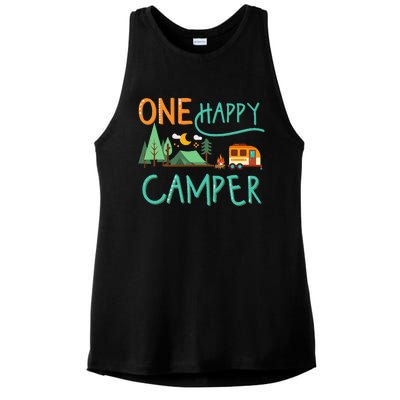 One Happy Camper First Birthday Camping Matching Ladies PosiCharge Tri-Blend Wicking Tank