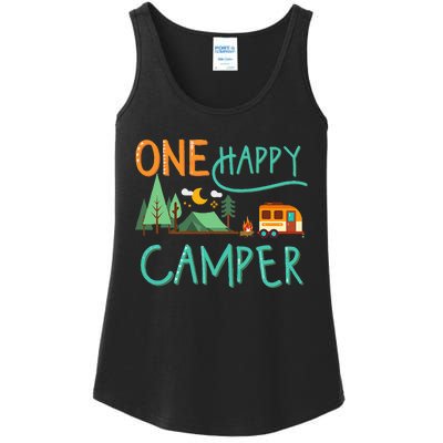 One Happy Camper First Birthday Camping Matching Ladies Essential Tank