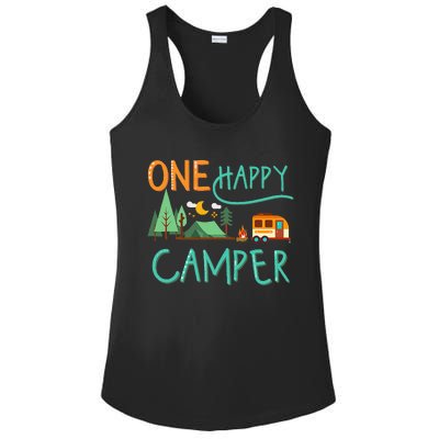 One Happy Camper First Birthday Camping Matching Ladies PosiCharge Competitor Racerback Tank