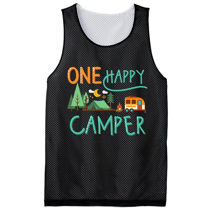 One Happy Camper First Birthday Camping Matching Mesh Reversible Basketball Jersey Tank