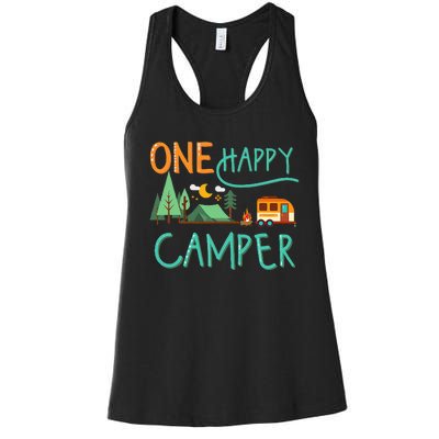 One Happy Camper First Birthday Camping Matching Women's Racerback Tank