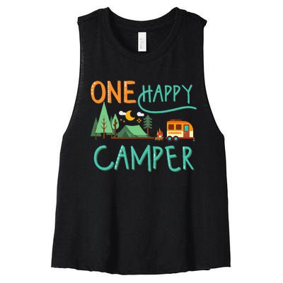 One Happy Camper First Birthday Camping Matching Women's Racerback Cropped Tank