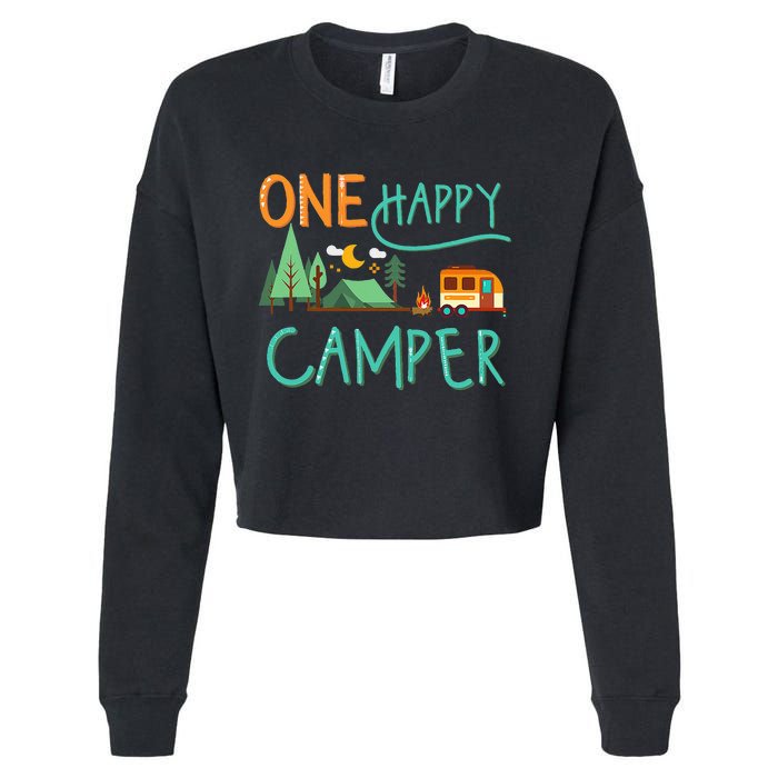 One Happy Camper First Birthday Camping Matching Cropped Pullover Crew