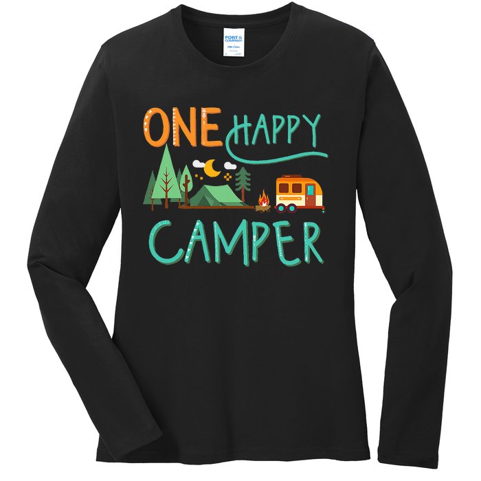 One Happy Camper First Birthday Camping Matching Ladies Long Sleeve Shirt