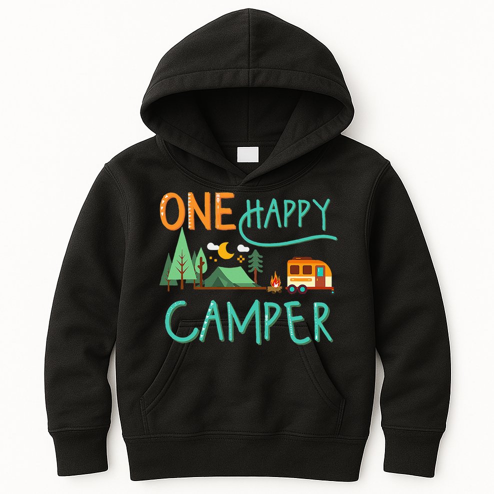 One Happy Camper First Birthday Camping Matching Kids Hoodie