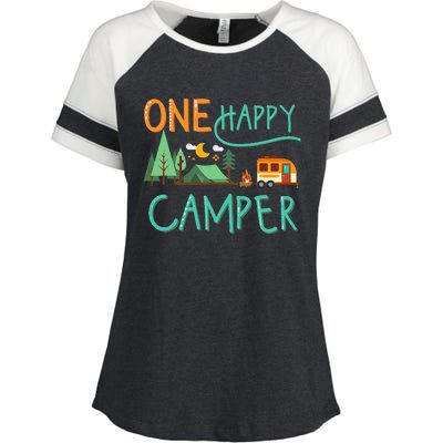 One Happy Camper First Birthday Camping Matching Enza Ladies Jersey Colorblock Tee