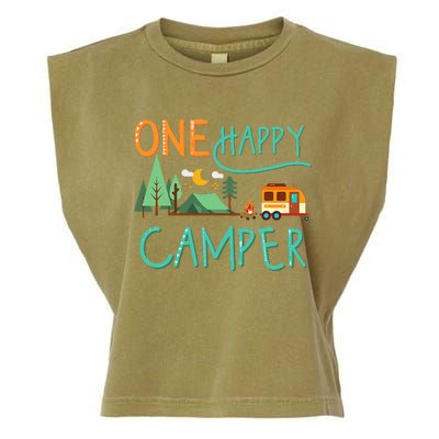 One Happy Camper First Birthday Camping Matching Garment-Dyed Women's Muscle Tee