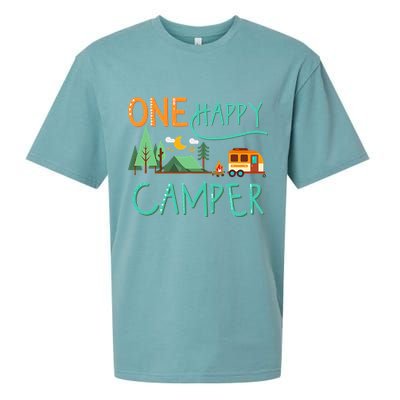 One Happy Camper First Birthday Camping Matching Sueded Cloud Jersey T-Shirt