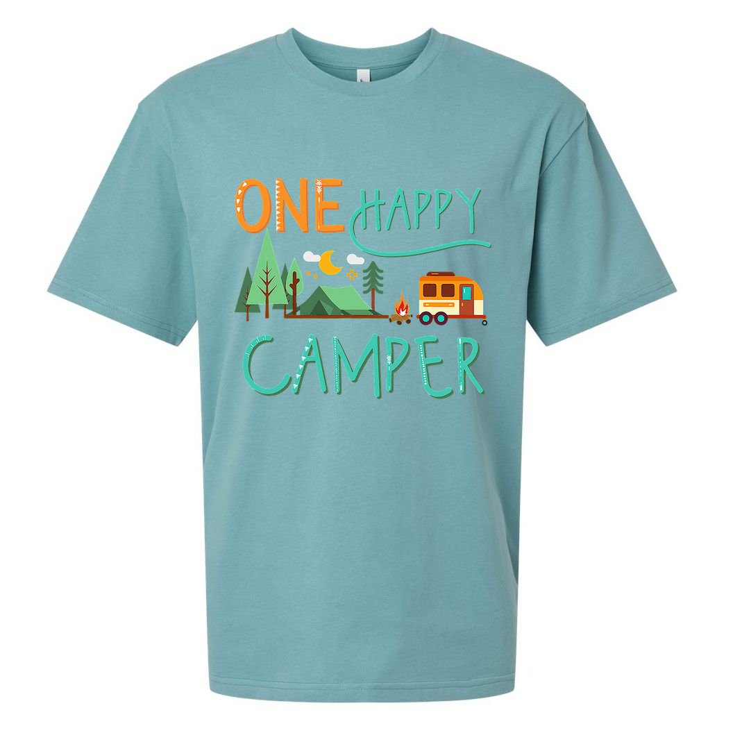 One Happy Camper First Birthday Camping Matching Sueded Cloud Jersey T-Shirt