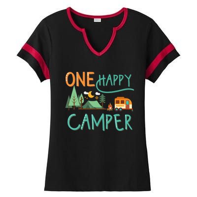 one happy camper first birthday design, Camping Matching Ladies Halftime Notch Neck Tee