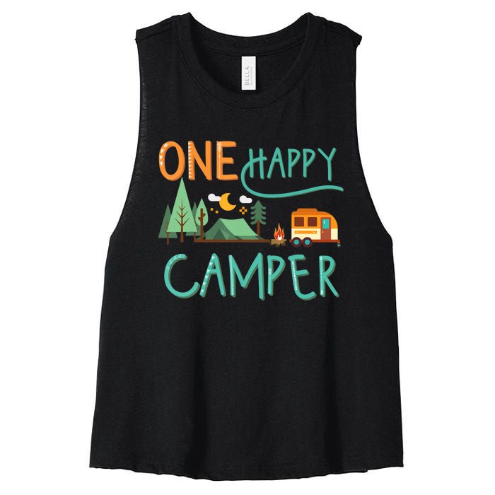 one happy camper first birthday design, Camping Matching Women's Racerback Cropped Tank