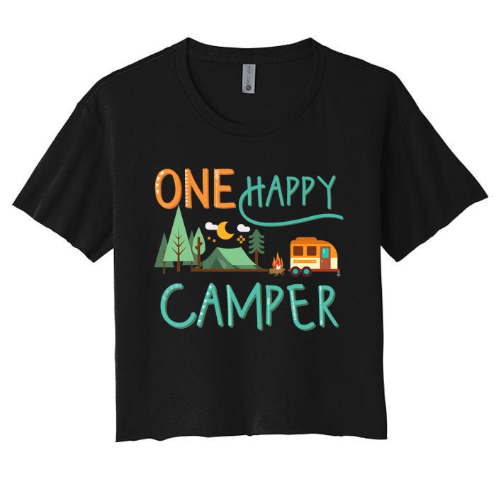 one happy camper first birthday design, Camping Matching Women's Crop Top Tee