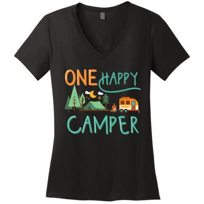 one happy camper first birthday design, Camping Matching Women's V-Neck T-Shirt