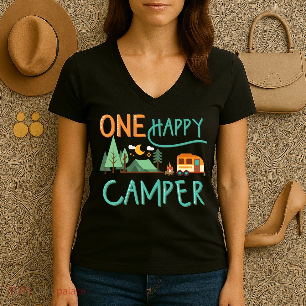 one happy camper first birthday design, Camping Matching Women's V-Neck T-Shirt