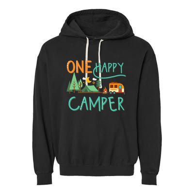 One Happy Camper First Birthday Camping Matching Garment-Dyed Fleece Hoodie