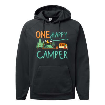 One Happy Camper First Birthday Camping Matching Performance Fleece Hoodie