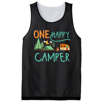 One Happy Camper First Birthday Camping Matching Mesh Reversible Basketball Jersey Tank