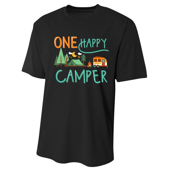 One Happy Camper First Birthday Camping Matching Performance Sprint T-Shirt