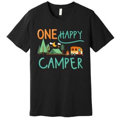 One Happy Camper First Birthday Camping Matching Premium T-Shirt