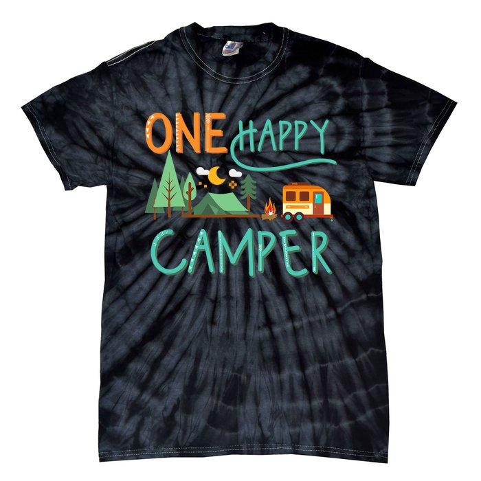 One Happy Camper First Birthday Camping Matching Tie-Dye T-Shirt