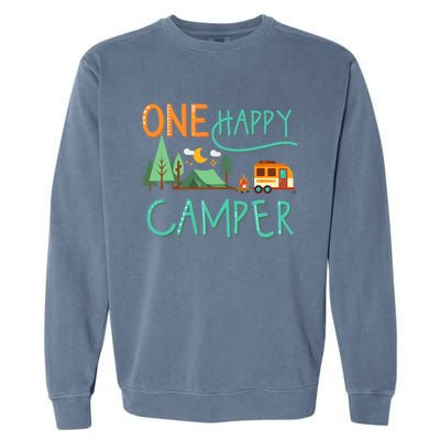 One Happy Camper First Birthday Camping Matching Garment-Dyed Sweatshirt