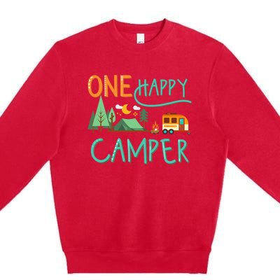 One Happy Camper First Birthday Camping Matching Premium Crewneck Sweatshirt