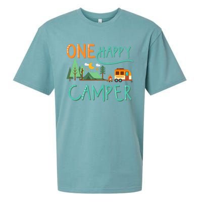 One Happy Camper First Birthday Camping Matching Sueded Cloud Jersey T-Shirt