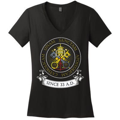 One Holy Catholic & Apostolic Church Catholic Latin Women's V-Neck T-Shirt
