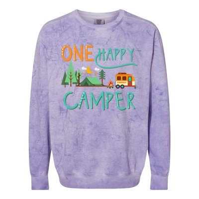 One Happy Camper First Birthday Camping Matching Colorblast Crewneck Sweatshirt