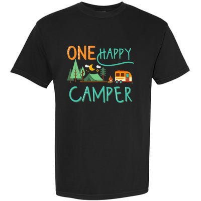 One Happy Camper First Birthday Camping Matching Garment-Dyed Heavyweight T-Shirt