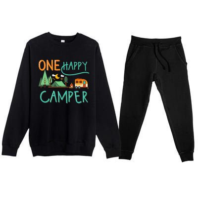 One Happy Camper First Birthday Camping Matching Premium Crewneck Sweatsuit Set