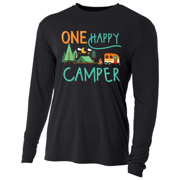 One Happy Camper First Birthday Camping Matching Cooling Performance Long Sleeve Crew